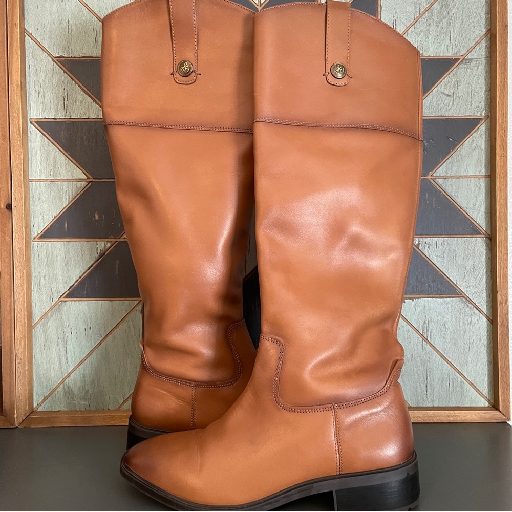 Sam Edelman Drina Riding Boots Whiskey Leather Knee High Side Zip Sz 7